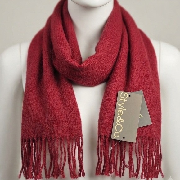 Style & Co Accessories - Style & Co Red Convertible Wrap Scarf Basketweave Texture Fringe  NWT